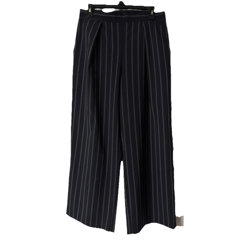 L.K. Bennett London Womens Wide Leg Side Zip Blue Striped Pants Slacks US Size 8